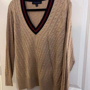 Tommy Hilfiger Beige Cable Knit V-Neck Sweater
